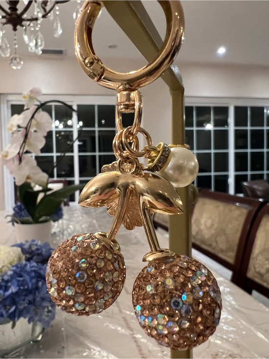 Accessories - Gold Crystal Cherry Bag Charm Keychain | Rhinestone Purse Charm